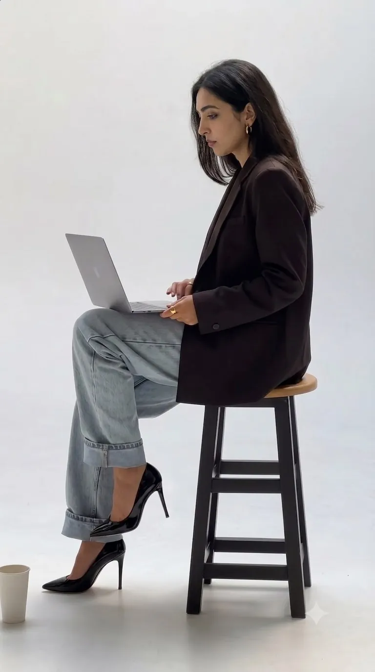 Anadil Ahsan seated with her laptop